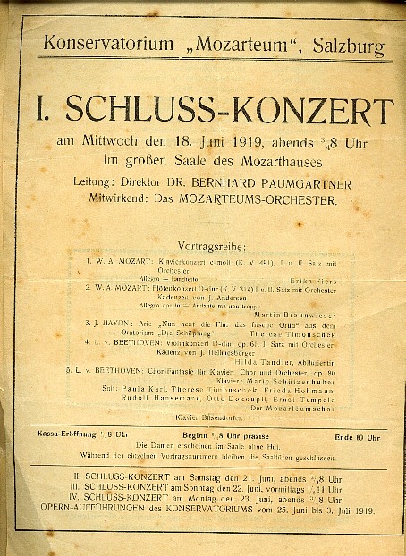 Schluss-Konzert Mozarteum 1919